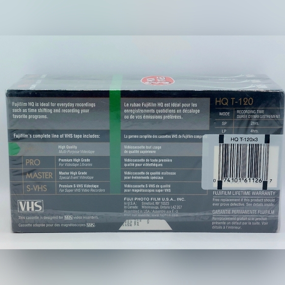 Fujifilm HQ 120 Blank VHS Tapes 6 Hours 3 Pack NEW, Sealed‎ - Picture 2 of 3